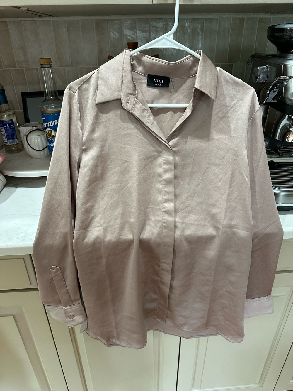 VICI Blush Satin Button-Front Shirt